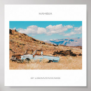 Afrika Savannah Grass Car Mountains Namibia Poster