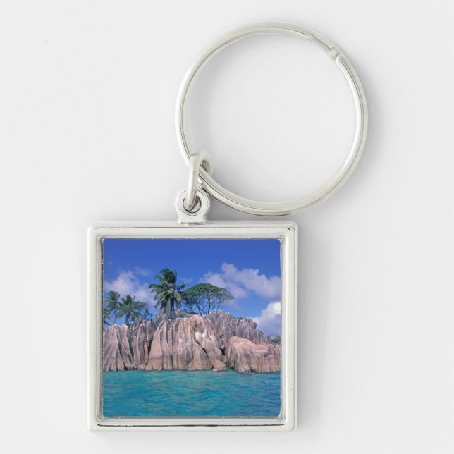 Afrika, Seychellerna, Praslin Island, St. Pierre Fyrkantig Silverfärgad Nyckelring (Framsidan)