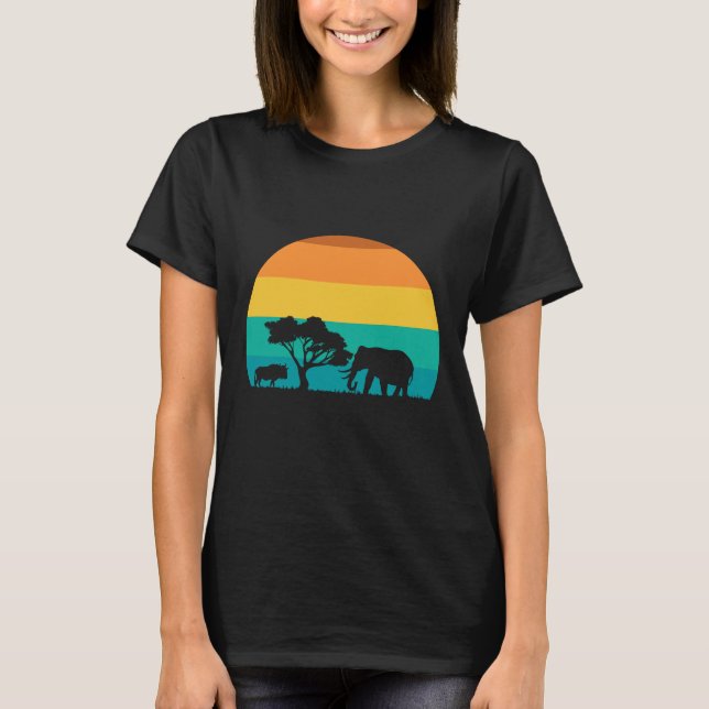 Afrika solnedgång med elfenben och gnu Retro T Shirt (Framsida)