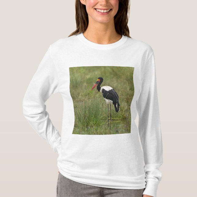 Afrika. Tanzania. Hane Sadelstork T-shirt (Framsida)