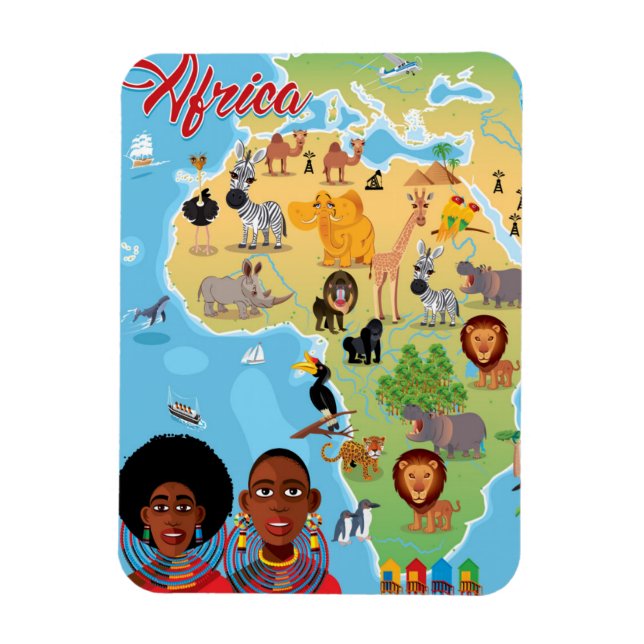 Afrika Tecknad Karta Magnet (Vertikal)