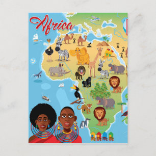 Afrika Tecknad Karta Vykort