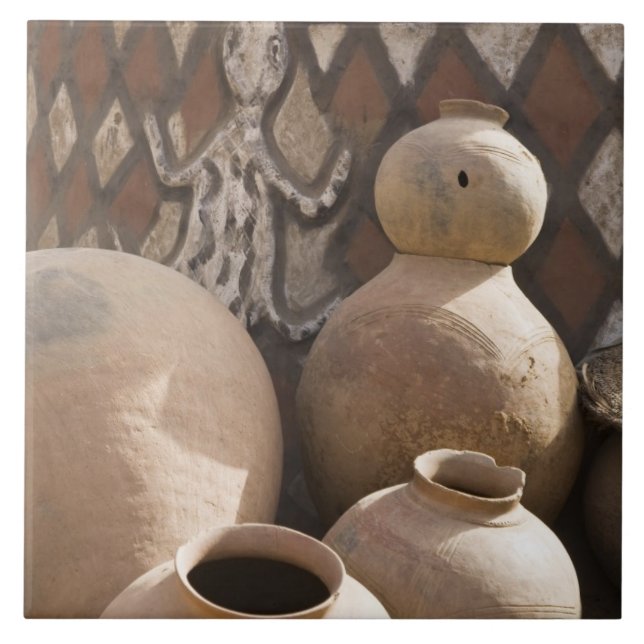 Afrika, Väster, Afrika, Ghana, Sirigu. Handgjorda  Kakelplatta (Framsidan)