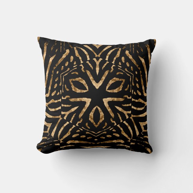Afrika Vild Pillows Zebra Black Guld Rand Kudde (Framsida)