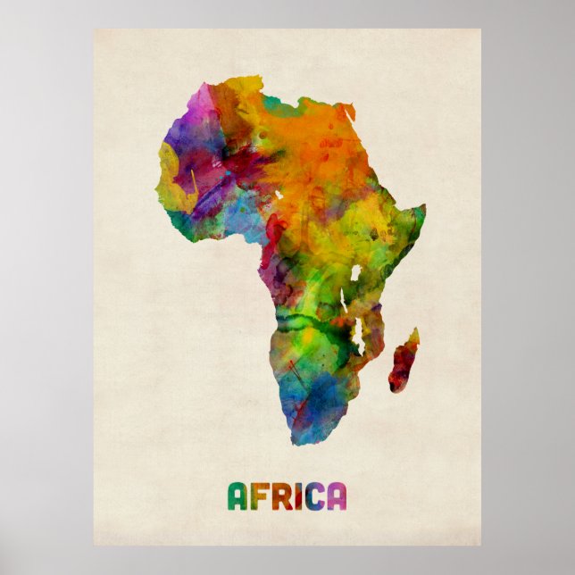 Afrika Watercolor Karta Poster (Framsidan)