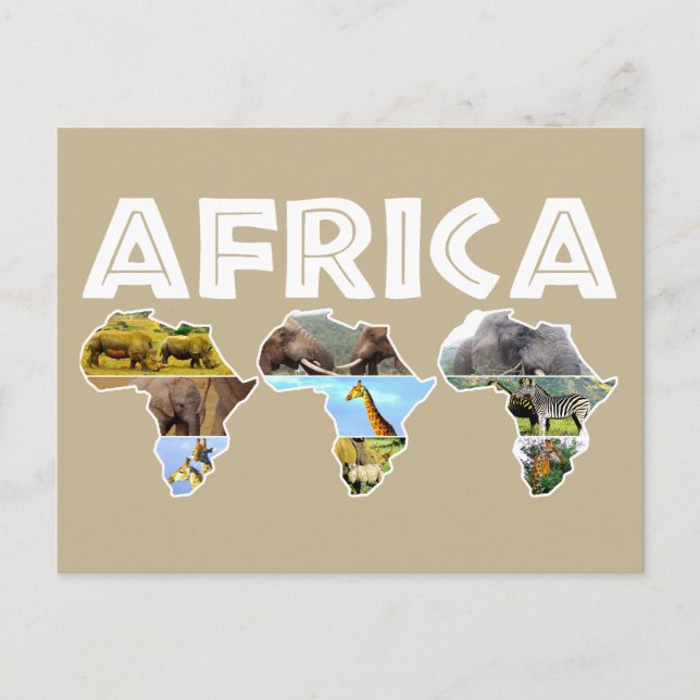 Afrika Wildlife Continent Trio Collage Helg Vykort (Framsida)
