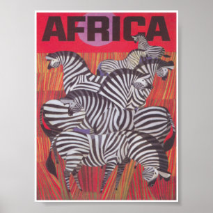 Afrika Zebröder Färgfull Retro Vintage resor Poster