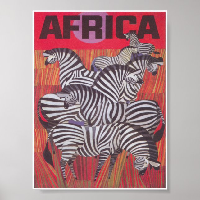 Afrika Zebröder Färgfull Retro Vintage resor Poster (Framsidan)