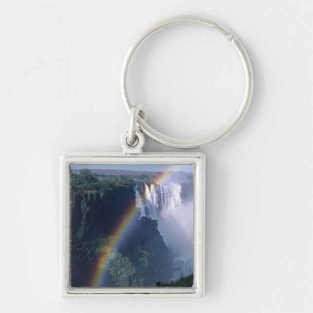 Afrika, Zimbabwe. Victoriafallen Fyrkantig Silverfärgad Nyckelring (Framsidan)
