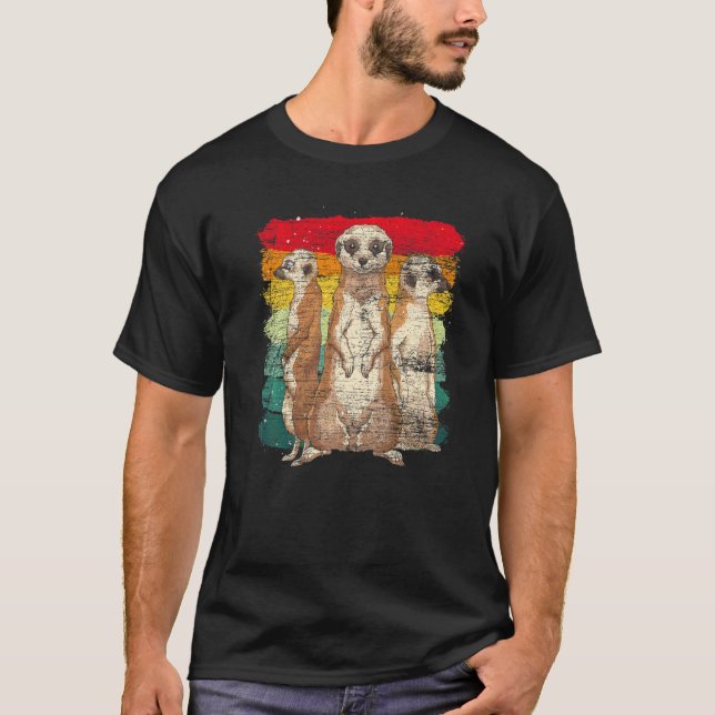 Afrika Zoo Djur  Retro Surikat T Shirt (Framsida)
