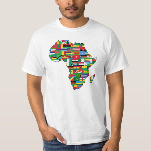 Afrikaflaggorkontinenten drar upp konturernaa av t-shirt (Framsida)