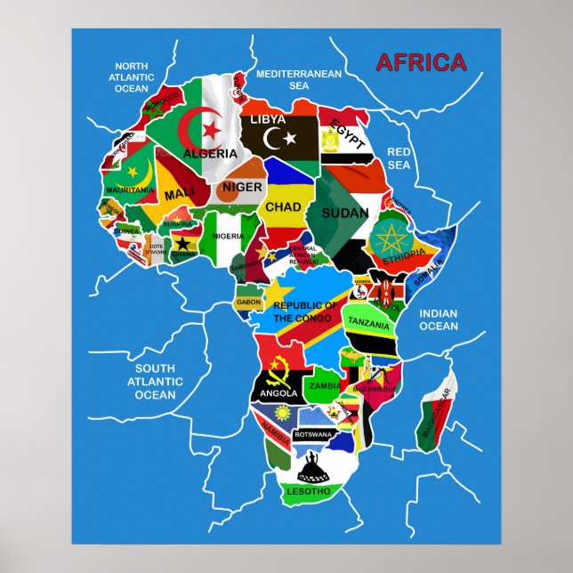 Afrikakarta med flaggor poster (Framsidan)