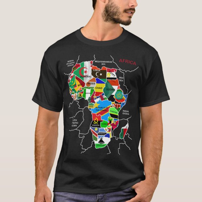 Afrikakarta med flaggor t shirt (Framsida)