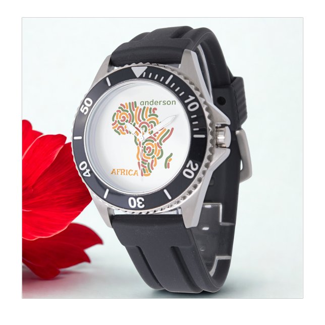 Afrikan Flagga Karta i den moderna namnpanelen Armbandsur (Modern custom name hand watch)