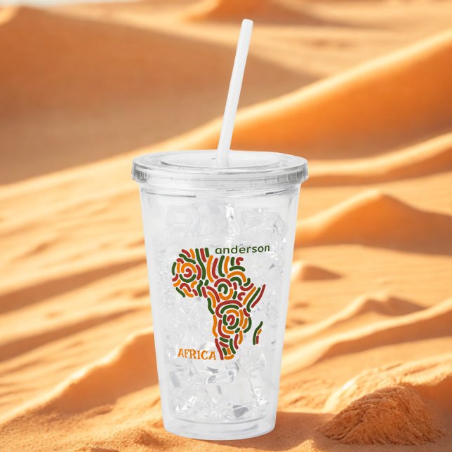 Afrikan Flagga Karta i den moderna namnpanelen Take Away Mugg (Modern Africa Map custom name acrylic tumbler  )
