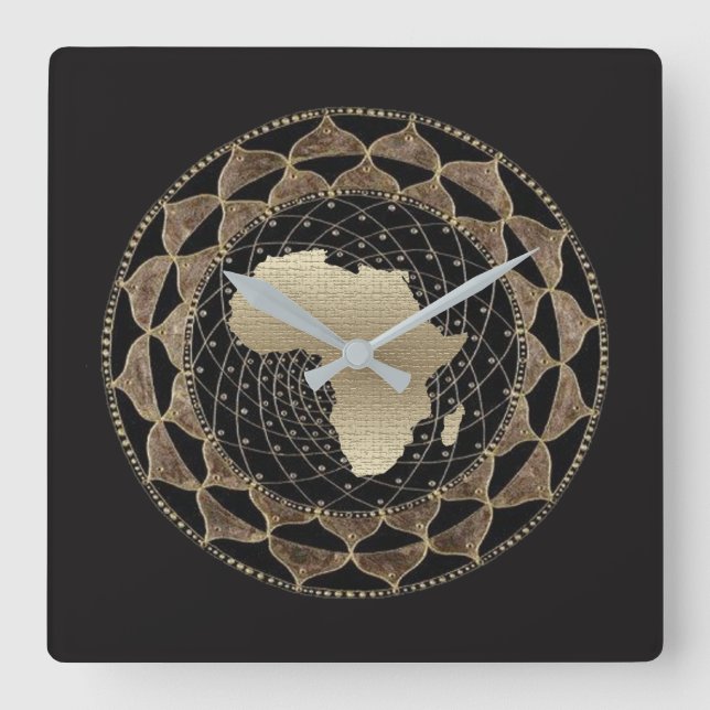 Afrikan i ett guld och brons motiv fyrkantig klocka (Framsida)