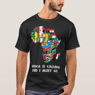 Afrikan ringer upp Karta och Land Flaggor på konti T Shirt