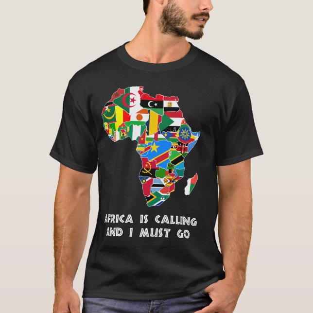 Afrikan ringer upp Karta och Land Flaggor på konti T Shirt (Framsida)