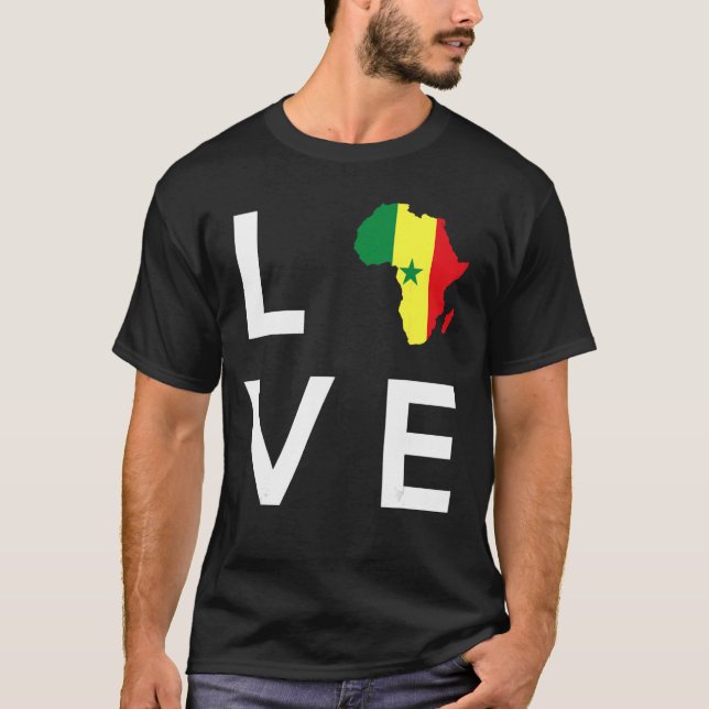 Afrikan Senegal Flagga Kärlek Continent Silhouette T Shirt (Framsida)