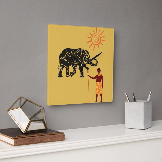 Afrikans solnedgång. fyrkantig klocka (Kontor)