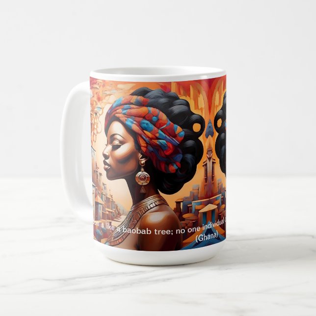 Afrikansk Abstrakt Art Afrikas ordspråk Kaffemugg (Framsida vänster)