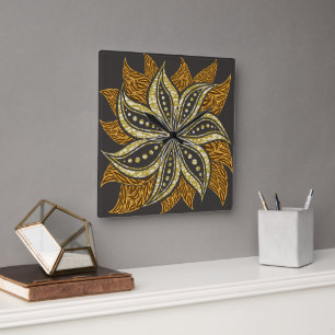 Afrikansk Abstrakt Blommigt Batik Stil Fyrkantig Klocka
