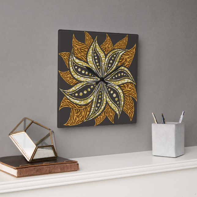 Afrikansk Abstrakt Blommigt Batik Stil Fyrkantig Klocka (Kontor)
