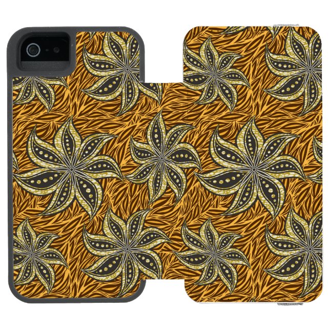 Afrikansk Abstrakt Blommigt Batik Stil Incipio iPhone Wallet Skal (Folio Öppen)