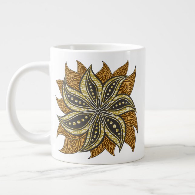 Afrikansk Abstrakt Blommigt Batik Stil Jumbo Mugg (Vänster)