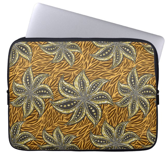 Afrikansk Abstrakt Blommigt Batik Stil Laptop Fodral (Framsidan)
