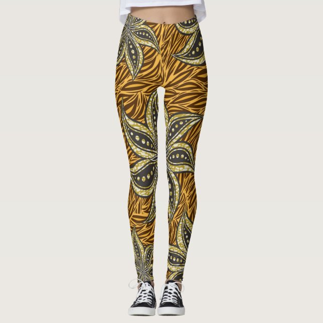 Afrikansk Abstrakt Blommigt Batik Stil Leggings (Framsida)
