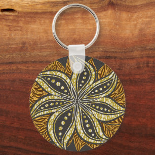 Afrikansk Abstrakt Blommigt Batik Stil Nyckelring