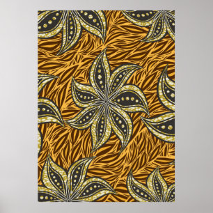 Afrikansk Abstrakt Blommigt Batik Stil Poster
