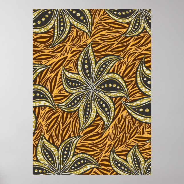 Afrikansk Abstrakt Blommigt Batik Stil Poster (Framsidan)