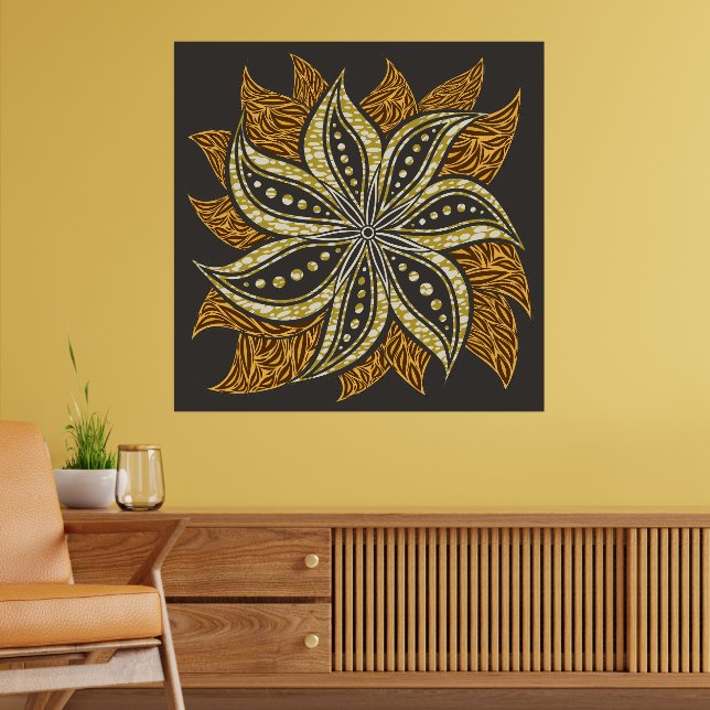 Afrikansk Abstrakt Blommigt Batik Stil Poster (Vardagsrum 2)