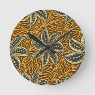 Afrikansk Abstrakt Blommigt Batik Stil Rund Klocka