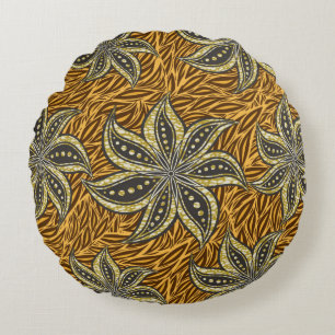 Afrikansk Abstrakt Blommigt Batik Stil Rund Kudde