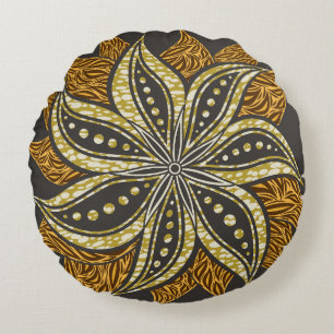 Afrikansk Abstrakt Blommigt Batik Stil Rund Kudde