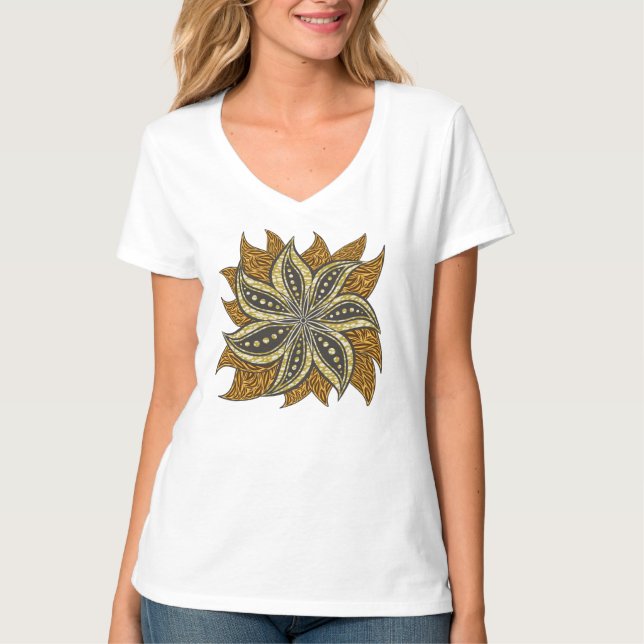 Afrikansk Abstrakt Blommigt Batik Stil T Shirt (Framsida)
