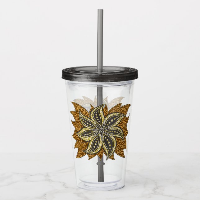 Afrikansk Abstrakt Blommigt Batik Stil Take Away Mugg (Framsida)