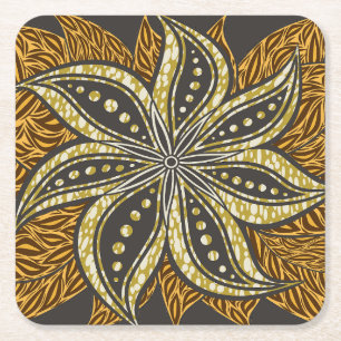 Afrikansk Abstrakt Blommigt Batik Stil Underlägg Papper Kvadrat