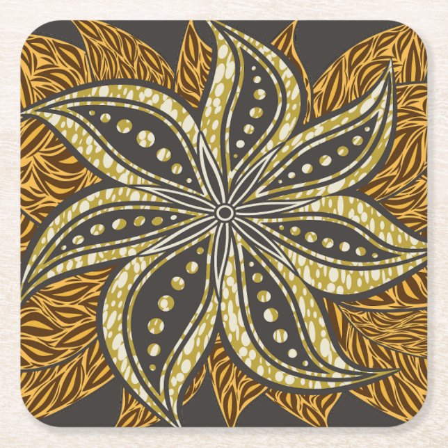 Afrikansk Abstrakt Blommigt Batik Stil Underlägg Papper Kvadrat (Framsidan)