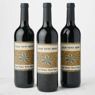 Afrikansk Abstrakt Blommigt Batik Stil Vinflaska Etikett