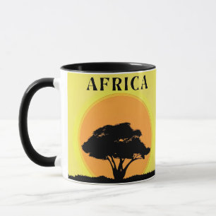 Afrikansk Acacia Träd mot en solnedgång i Orangen Mugg