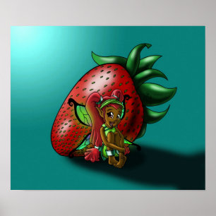 Afrikansk amerikan Fairy and Strawberry Poster