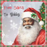 Afrikansk amerikan från Santa Child's Namn Fyrkantigt Klistermärke<br><div class="desc">Afrikansk amerikansk julklapp i Jultomten</div>