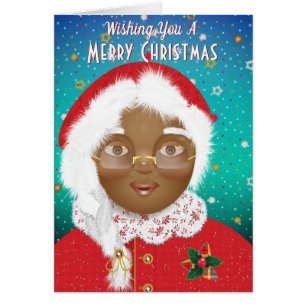 Afrikansk amerikan, fru Jultomten, jul Helgdag Hälsningskort