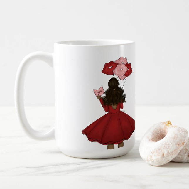 Afrikansk amerikan med Balloons Valentindag Kaffemugg (Med munk)