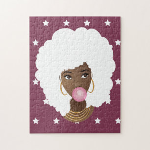 Afrikansk amerikan med White Hair, Popping Rosa Gu Pussel