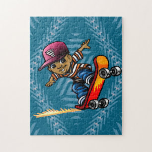 Afrikansk amerikan på en skateboard pussel